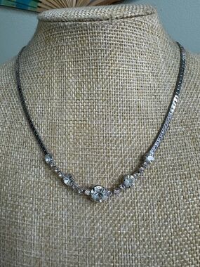 Vintage Silver-Tone Clear Crystal Choker Necklace